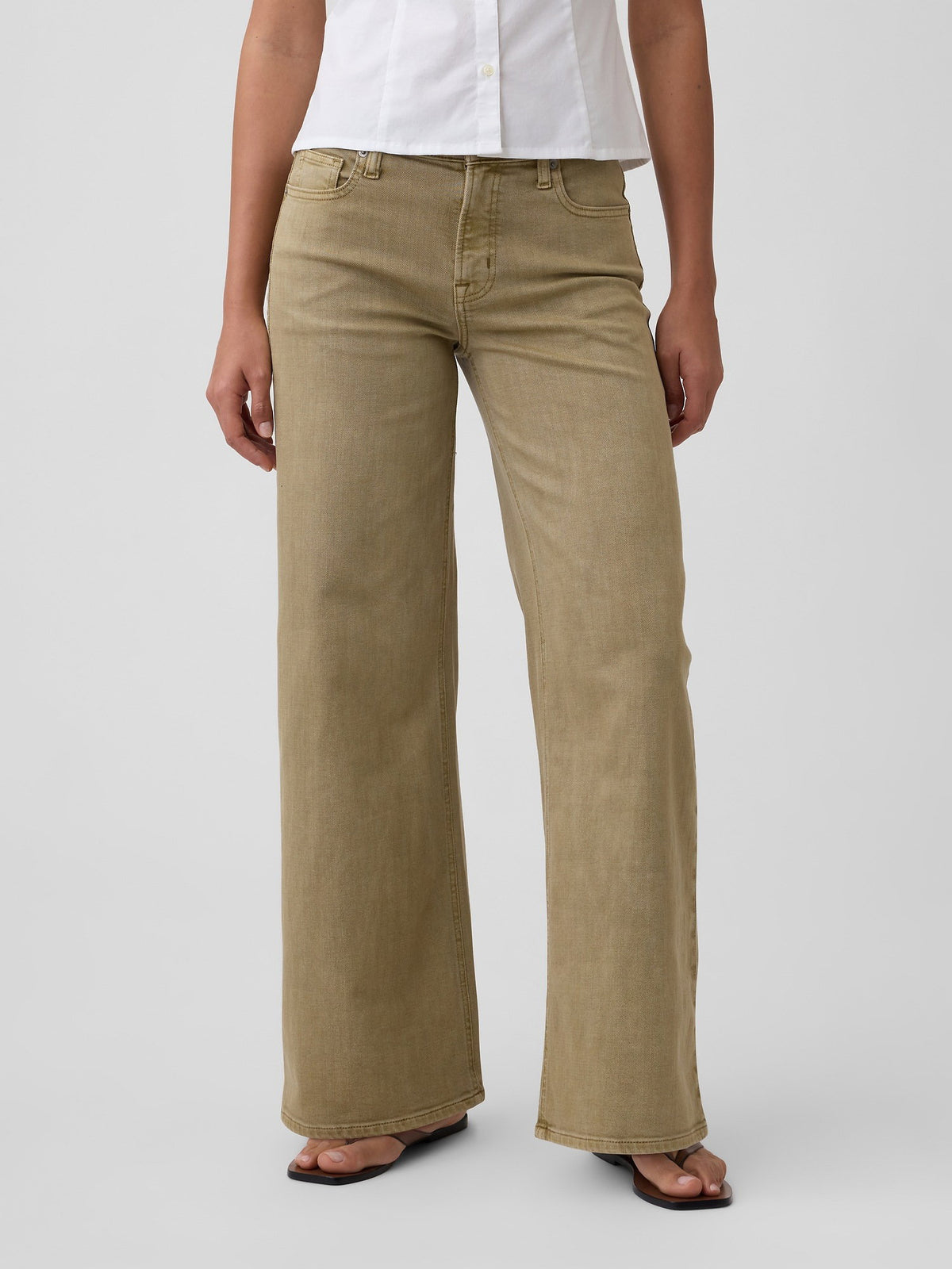 Bej Mid Rise Wide-leg Jean Pantolon