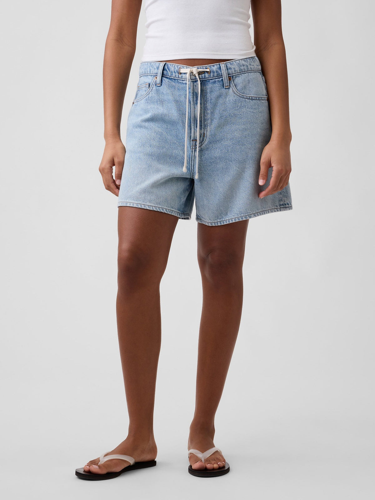Açık Mavi 5 Mid Rise Supersoft Ipli Denim Şort