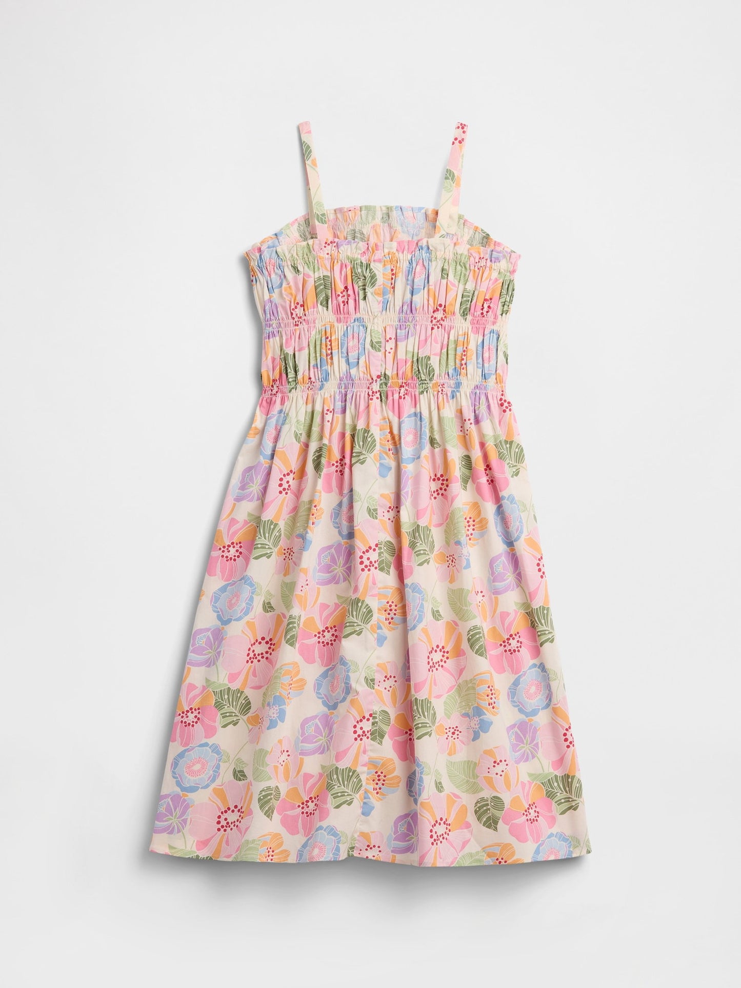Çok Renkli Baskılı Smocked Midi Elbise