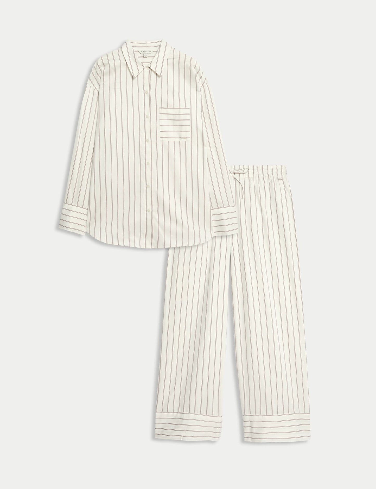 %100 Pamuk Saten Çizgili Pijama Takımı