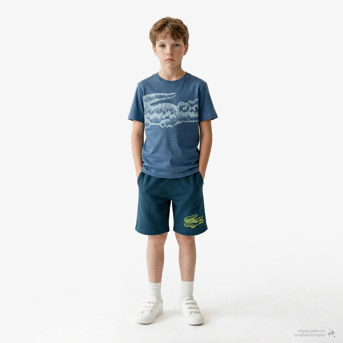 Lacoste Çocuk Bisiklet Yaka Baskılı Lacivert T-shirt