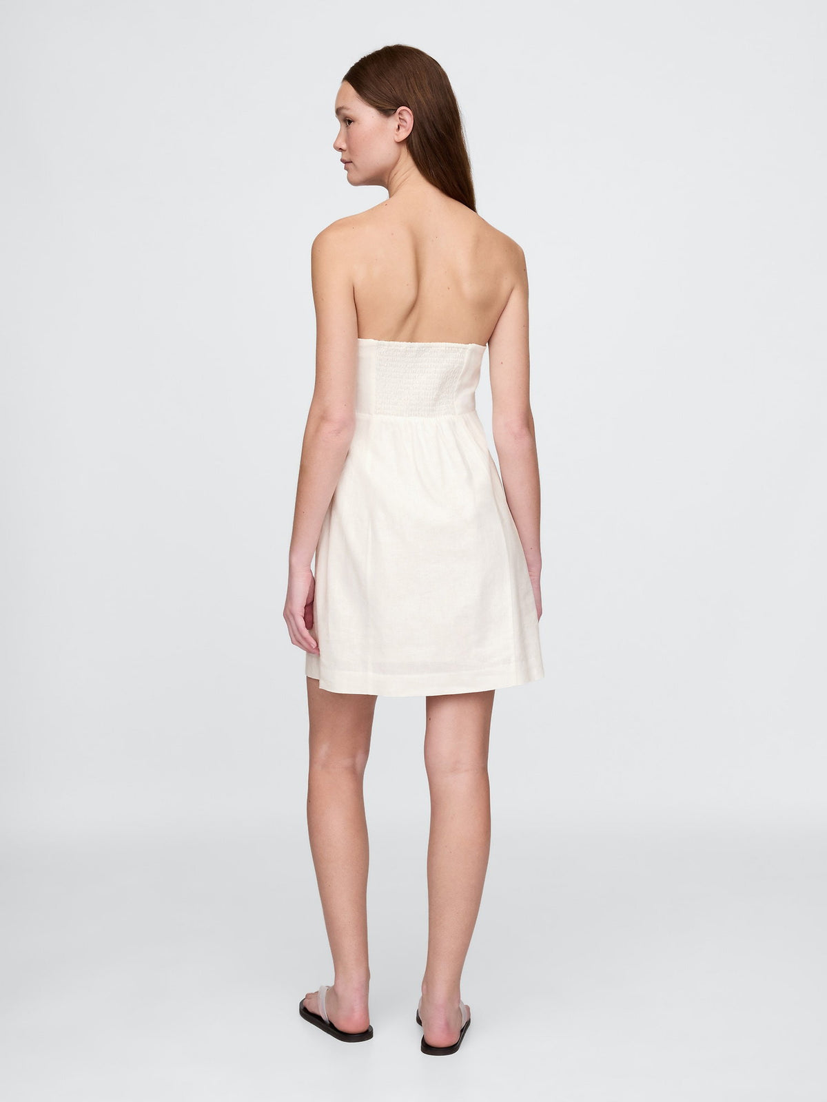 Beyaz Linen-blend Mini Elbise