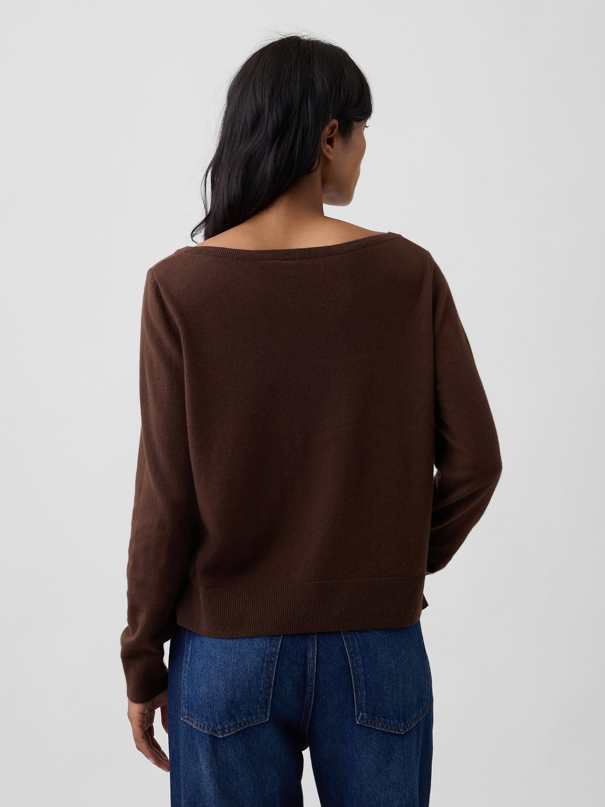 Kahverengi Relaxed Jersey Boatneck Kazak
