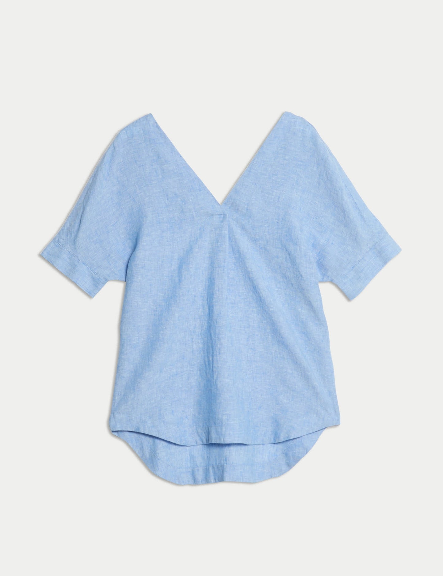 Saf Keten V Yakalı Relaxed Popover Bluz