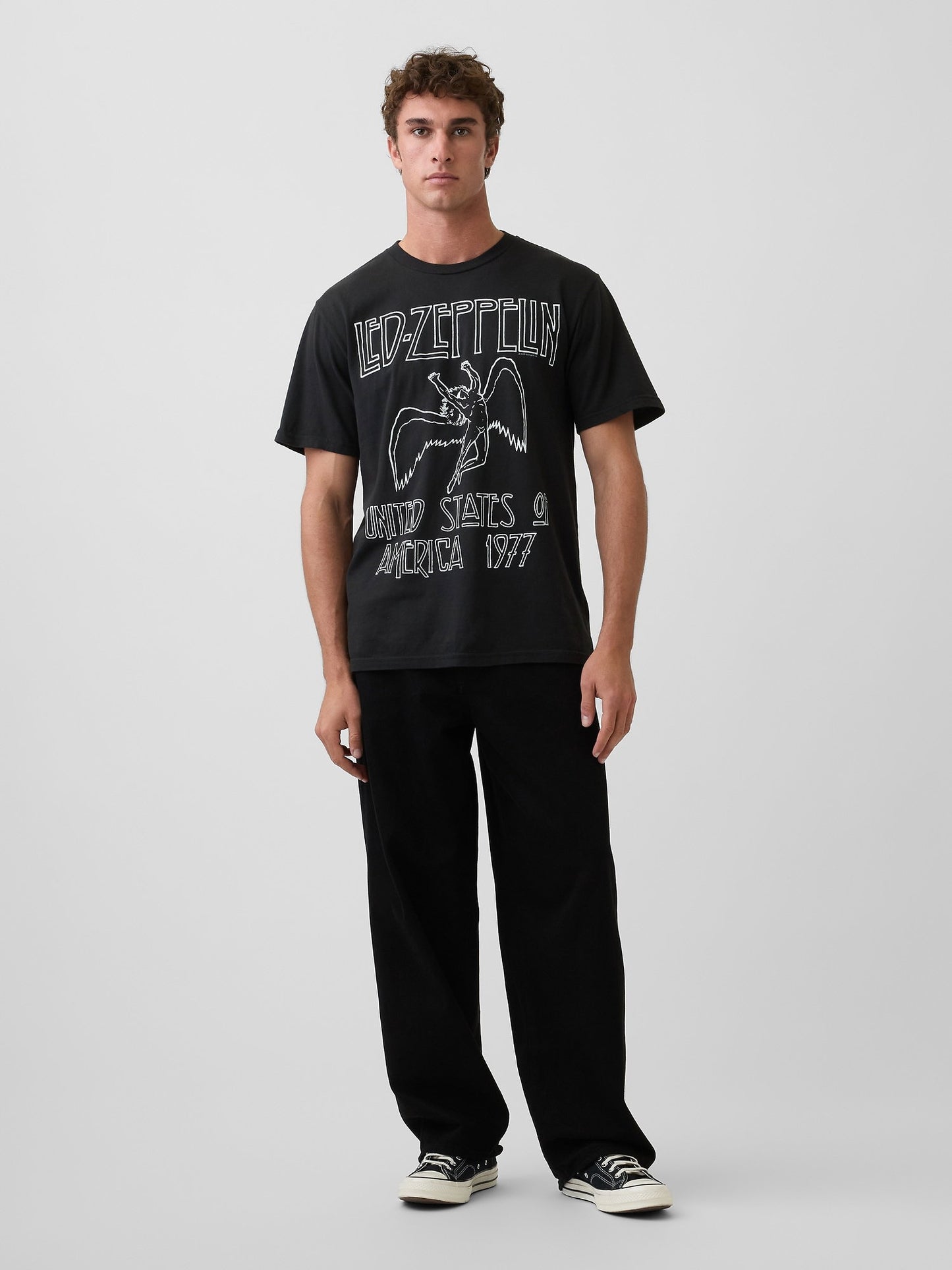 Siyah Led Zeppelin Relaxed Grafik Baskılı T-shirt