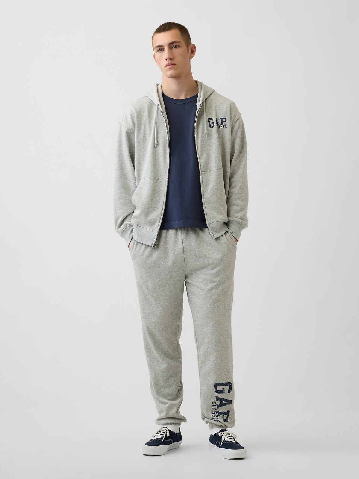 Gri Relaxed Gap Logo Fransız Havlu Kumaş Fermuarlı Sweatshirt