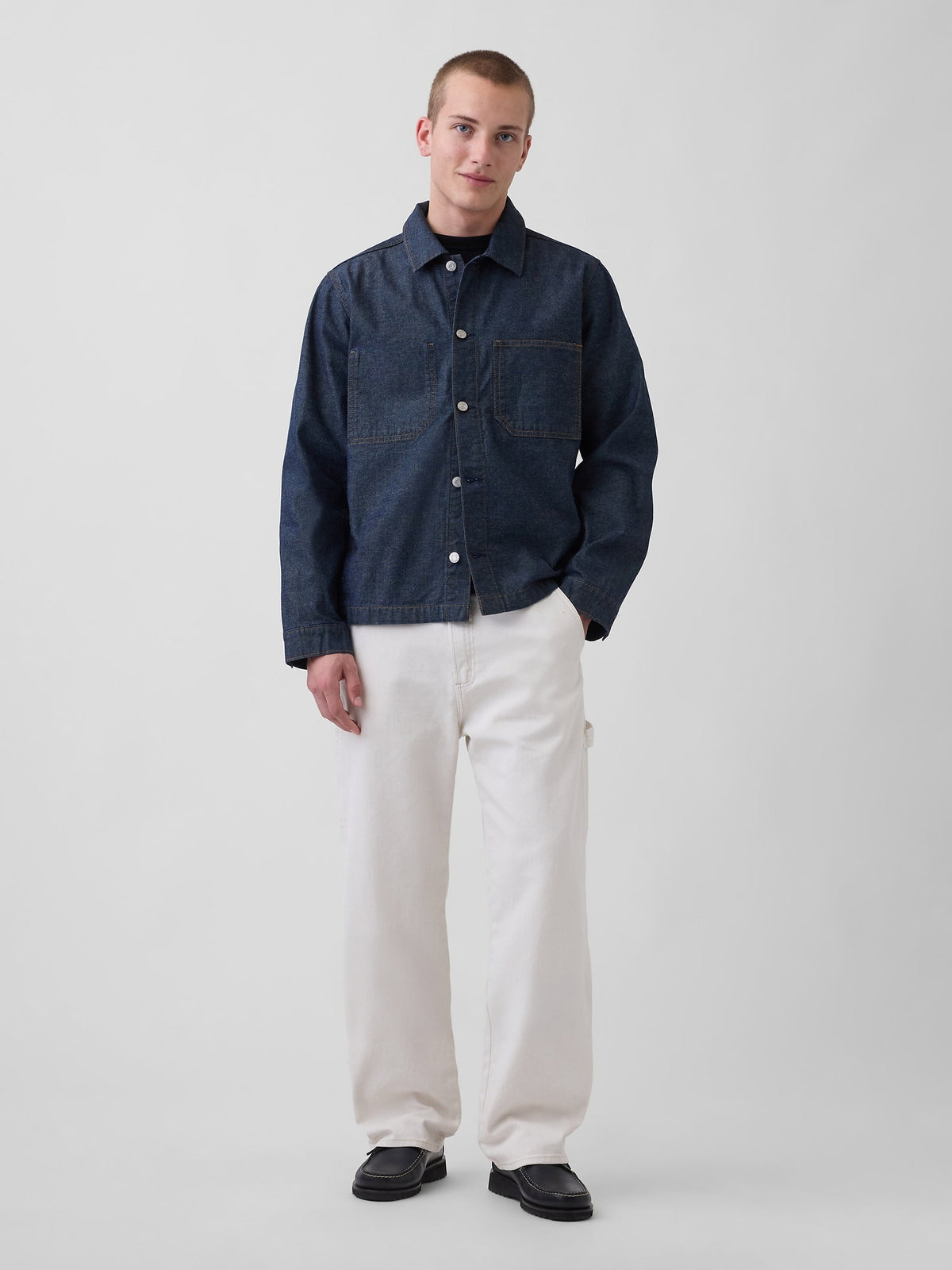 Koyu Mavi Canvas Denim Relaxed Gömlek Ceket