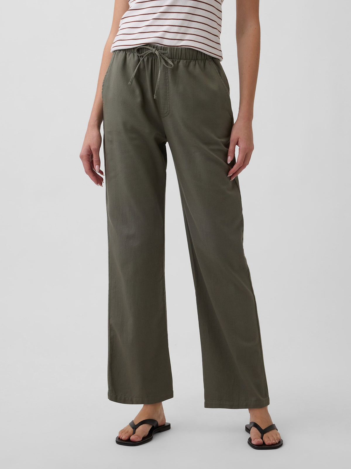 Haki Mid Rise Easy Twill Pantolon