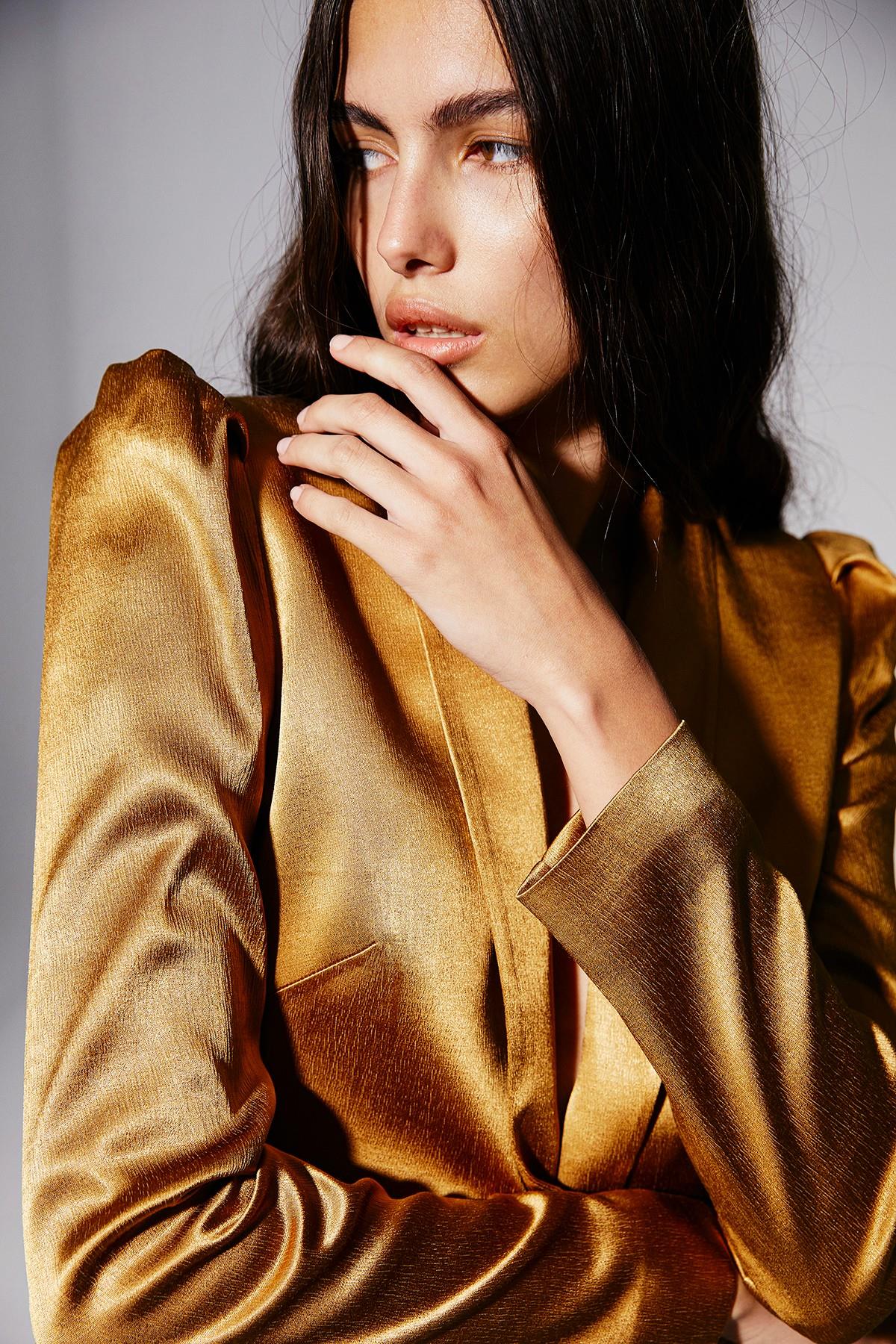 Kahverengi Saten Crop Blazer