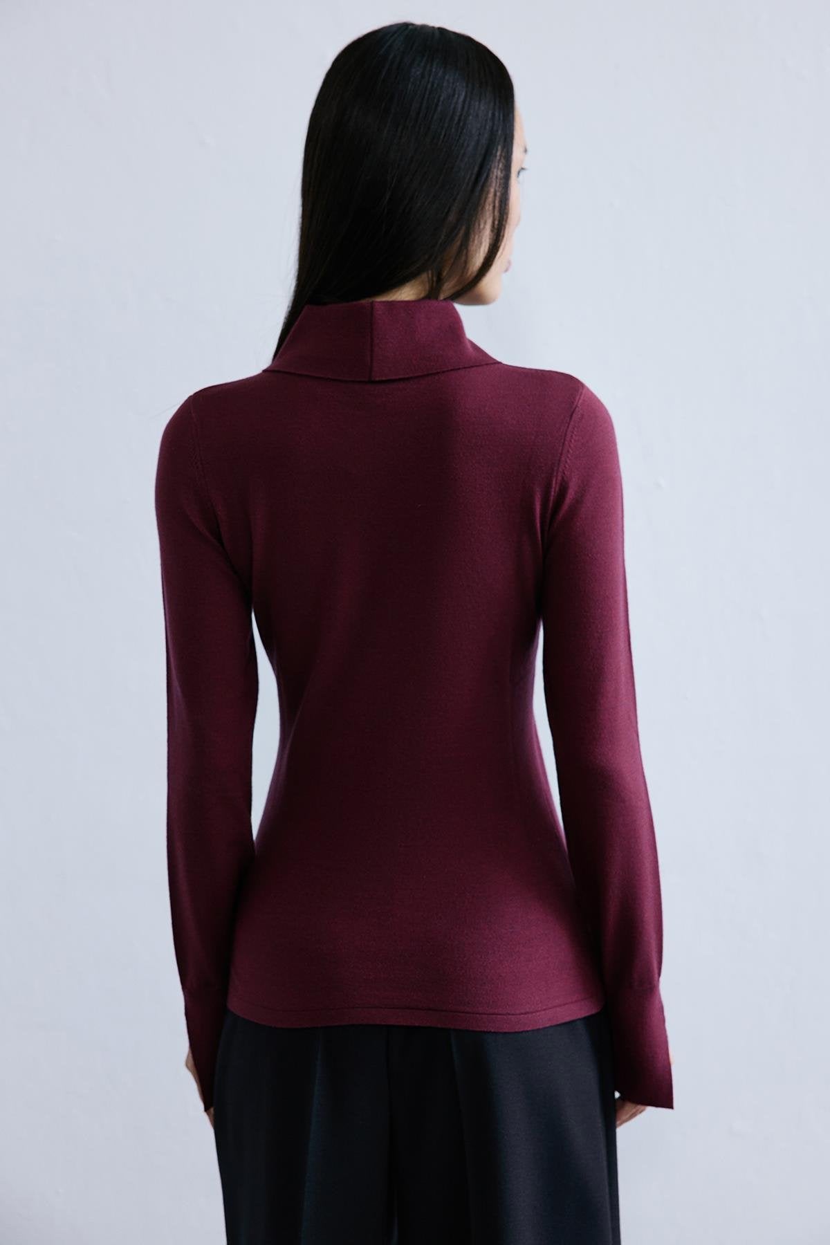 Yakalı Basic Bordo Triko Bluz