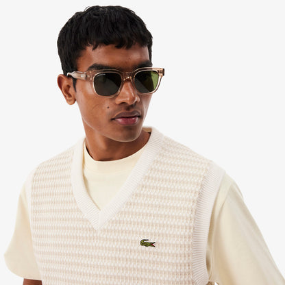 Lacoste Erkek Classic Fit V Yaka Krem Süveter