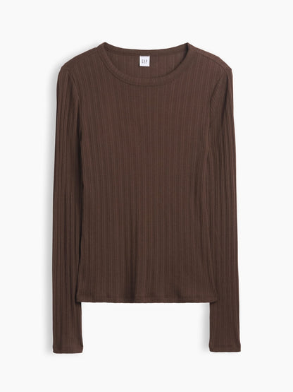 Kahverengi Essential Fitilli Pointelle T-shirt