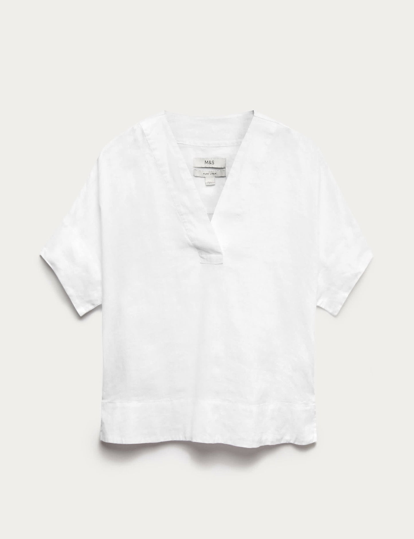%100 Keten V Yaka Popover Bluz
