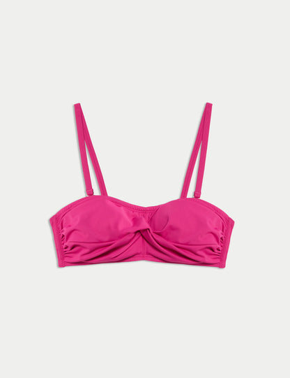 Destekli Önü Büzgülü Bandeau Bikini Üstü