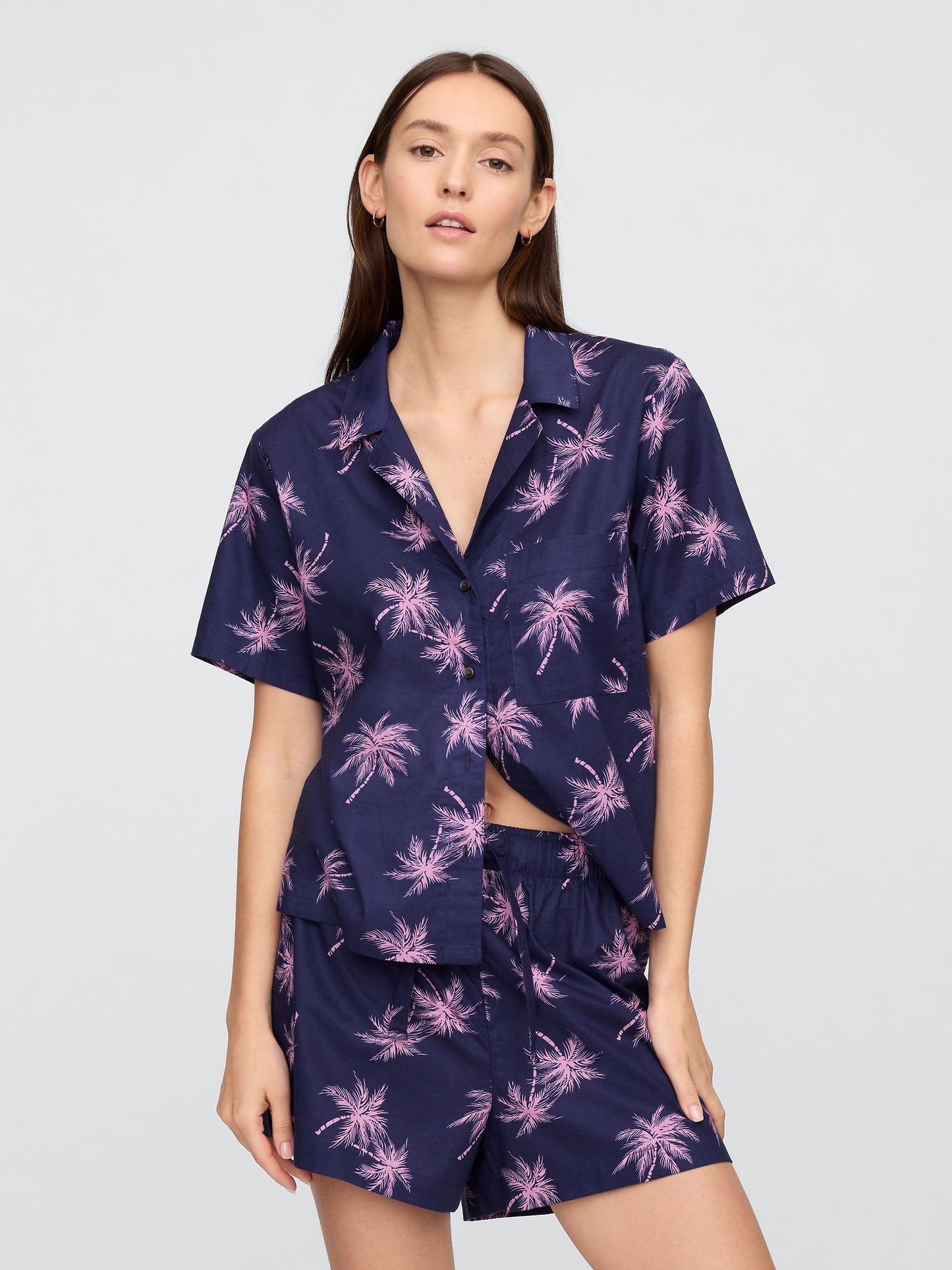 Koyu Mavi Gapbody Poplin Kısa Kollu Pijama Üstü