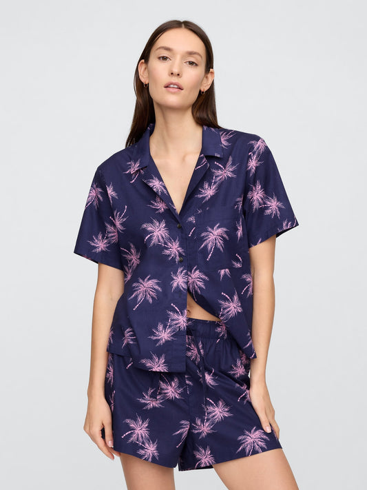 Koyu Mavi Gapbody Poplin Kısa Kollu Pijama Üstü
