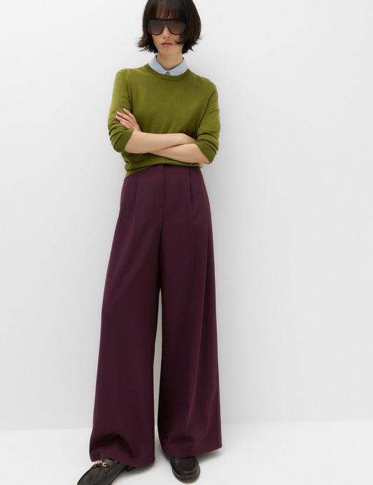 Yüksek Belli Çift Pileli Wide Leg Pantolon