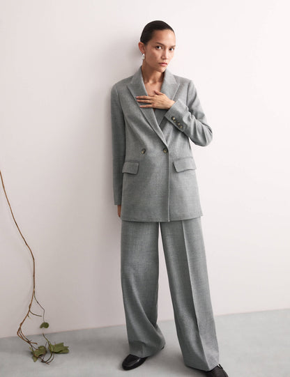 Yün Karışımlı Rahat Kruvaze Blazer Ceket