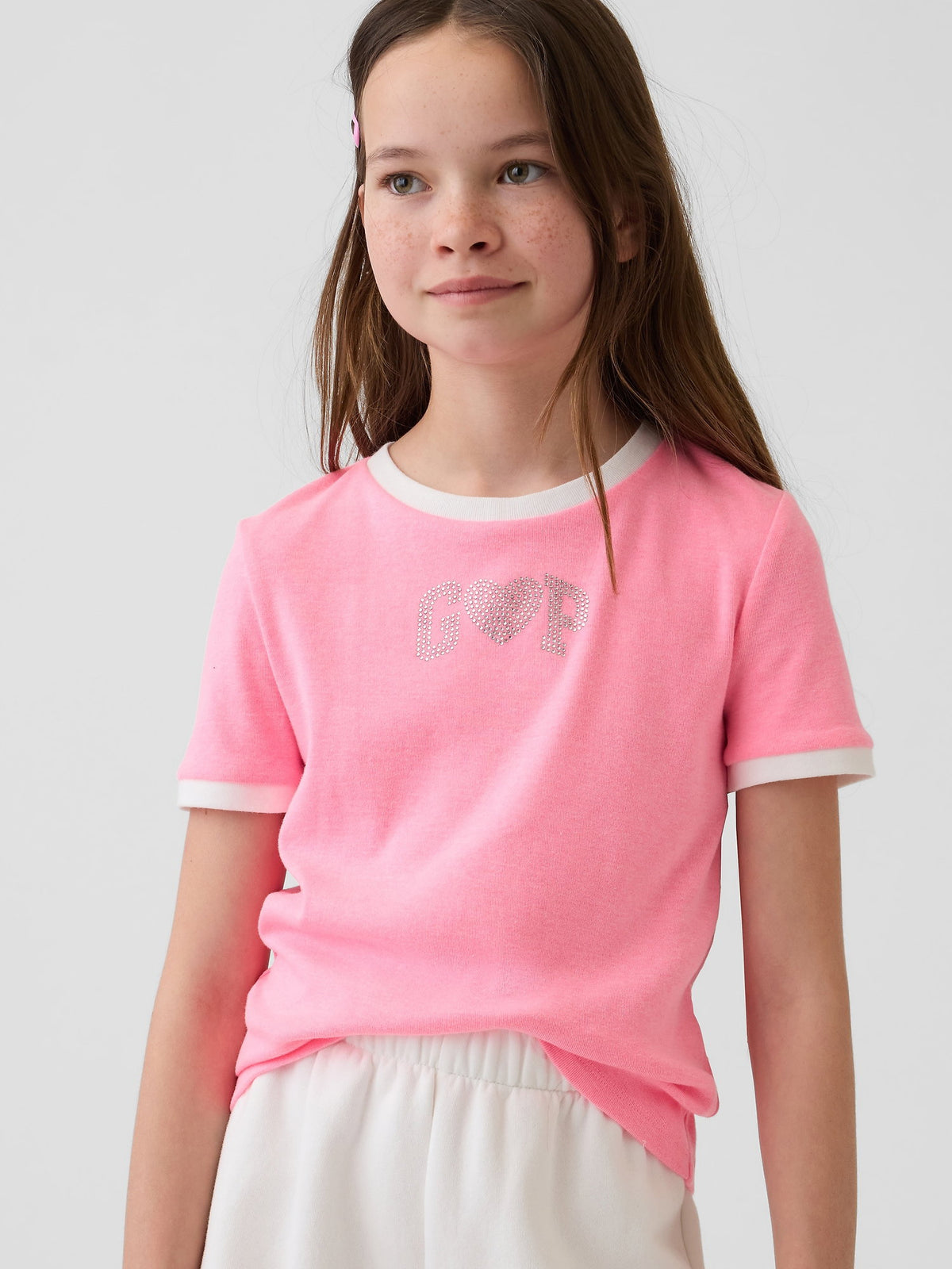 Pembe Ringer Grafik Baskılı T-shirt