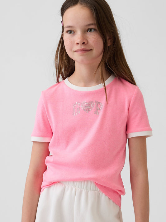 Pembe Ringer Grafik Baskılı T-shirt