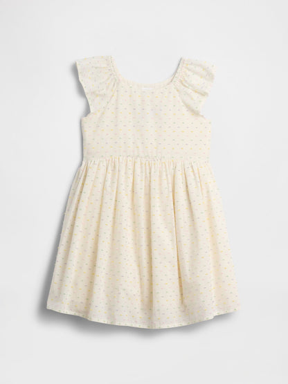 Krem Flutter Sleeve Elbise