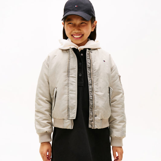Tommy Hilfiger Washed Bomber Çocuk Bej Ceket