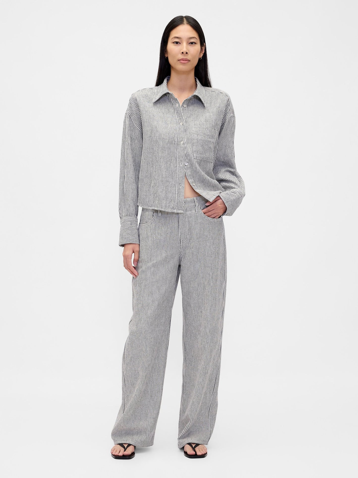 Beyaz Keten Karışımı Wide-leg Pantolon