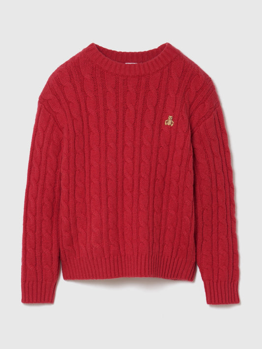 Kırmızı Cashsoft Cable-knit Kazak