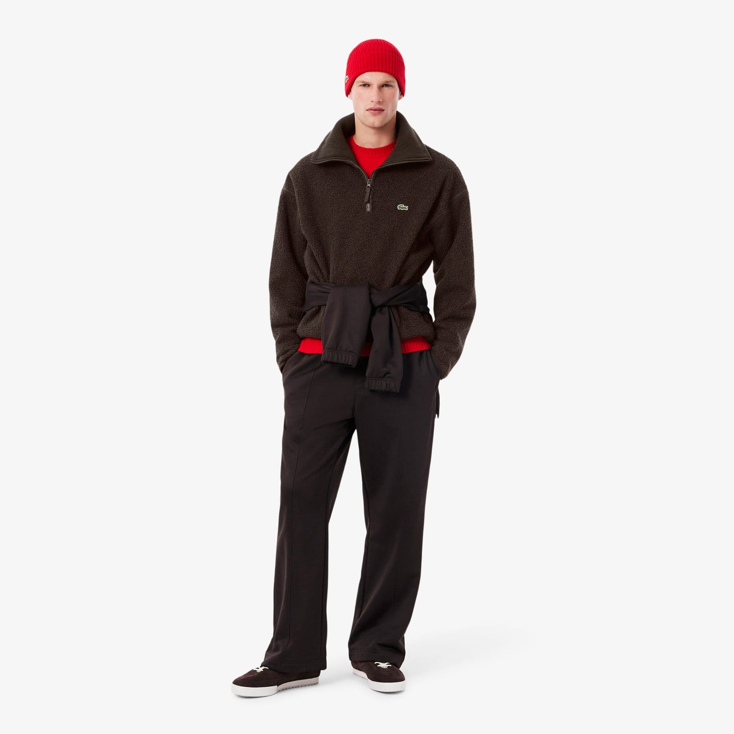 Lacoste Erkek Loose Fit Yarım Fermuarlı Kahverengi Sweatshirt