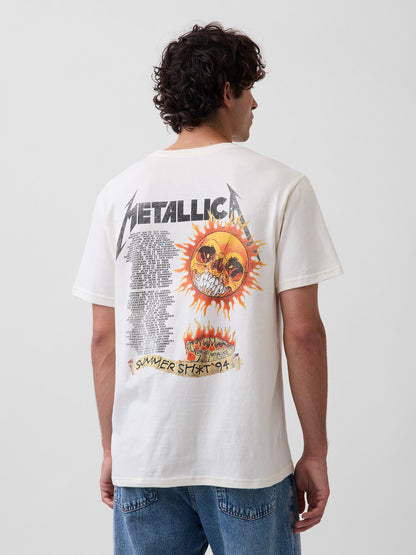 Krem Metallica Relaxed Grafik Baskılı T-shirt