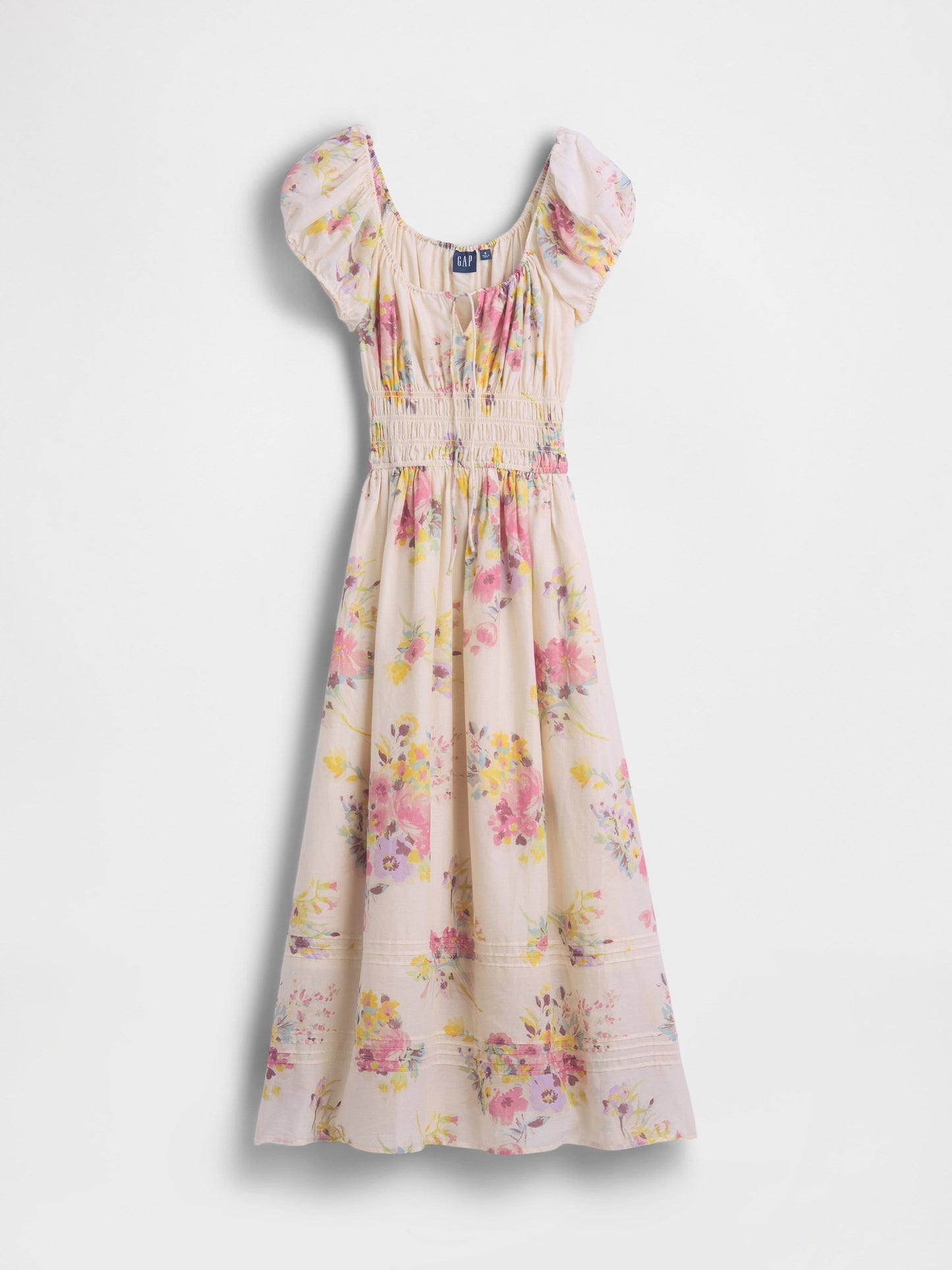 Çok Renkli Floral Voile Smocked Maxi Elbise