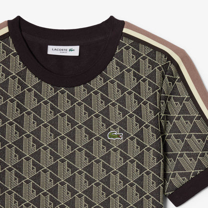 Lacoste Kadın Slim Fit Bisiklet Yaka Monogram Kahverengi T-shirt