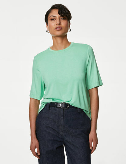 Relaxed Fit Kısa Kollu Örme T-shirt