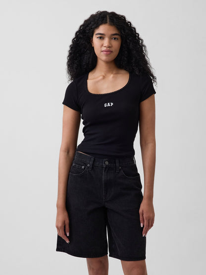 Siyah Fitilli Gap Logo Scoopneck Üst