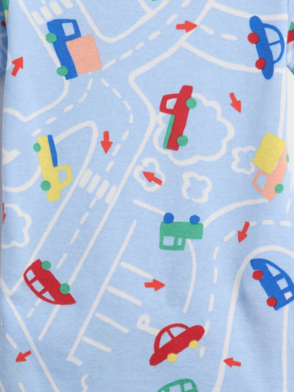 Açık Mavi %100 Organik Pamuk Roadway Pijama Takımı