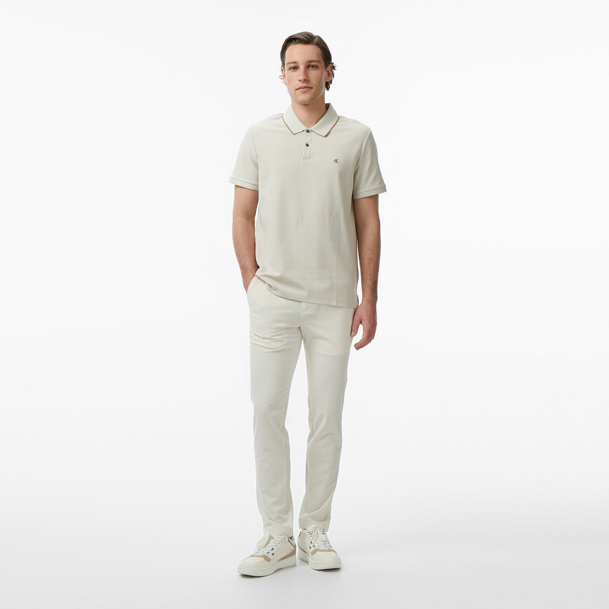 Calvin Klein Refined Pique Tipped Classic Erkek Bej Polo