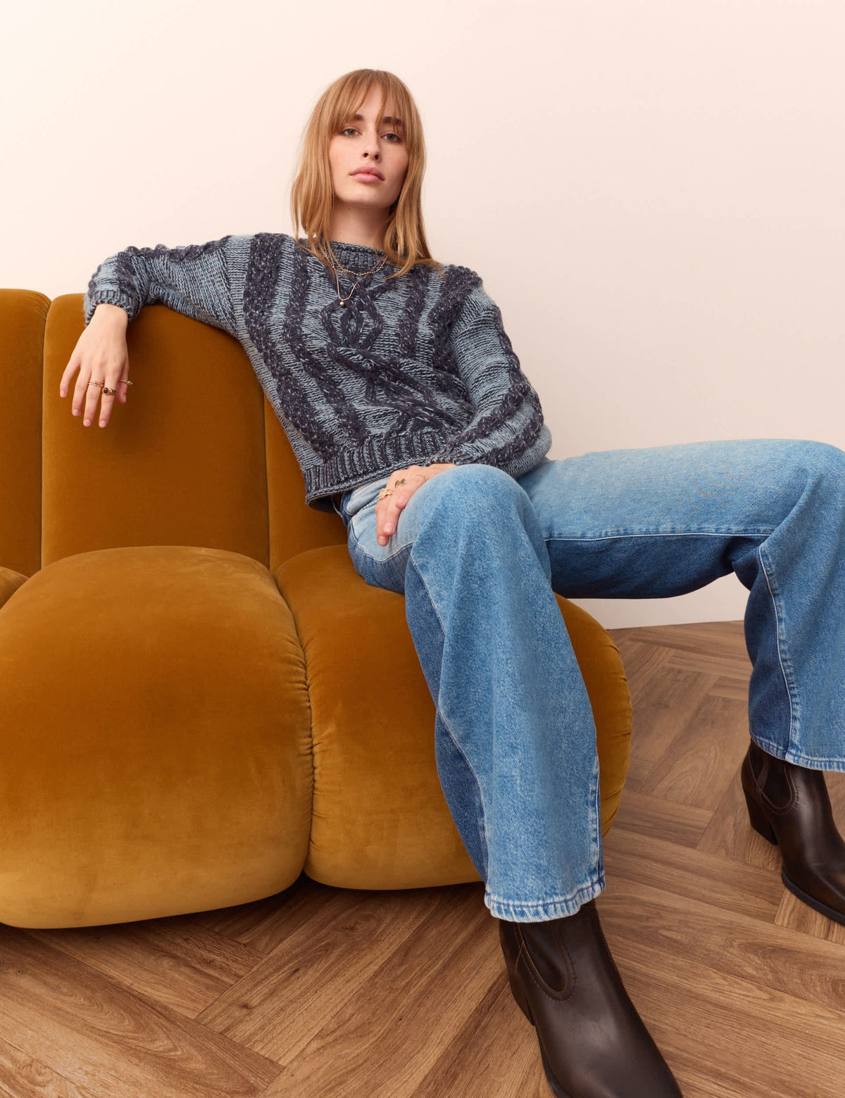 Orta Belli Çift Tonlu Bootcut Jean