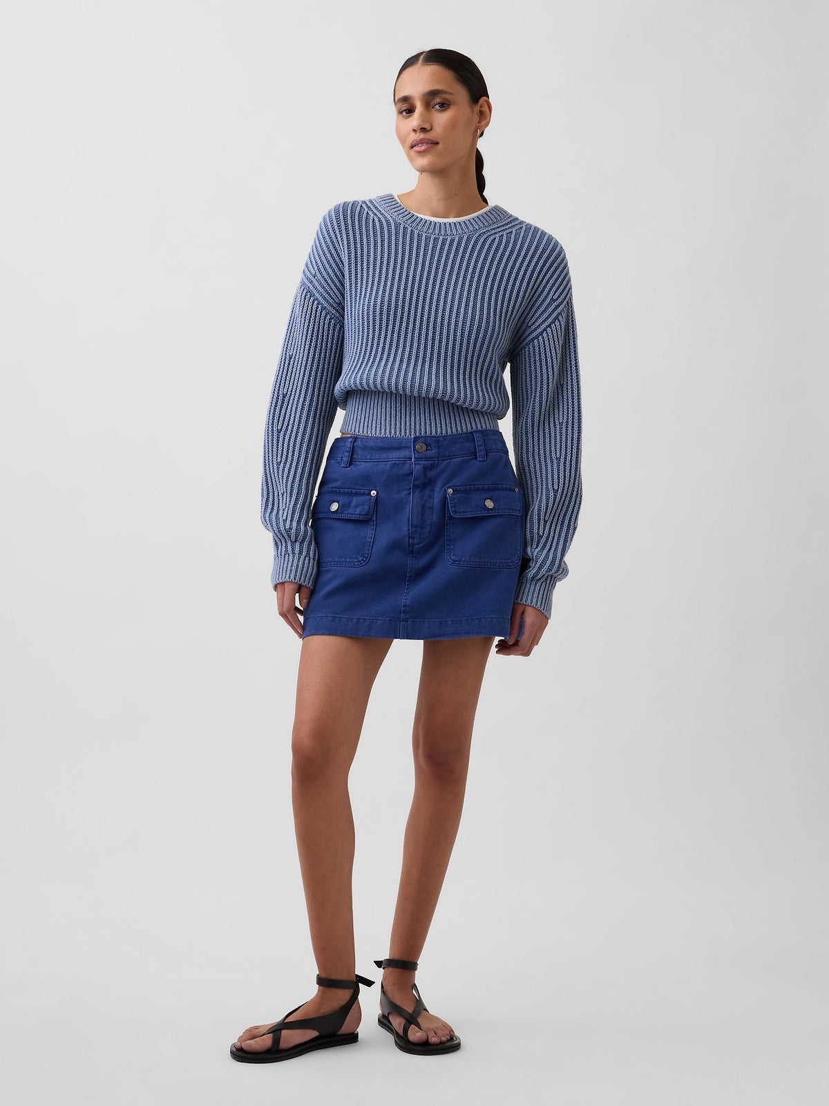 Koyu Mavi Mid Rise Kargo Mini Etek