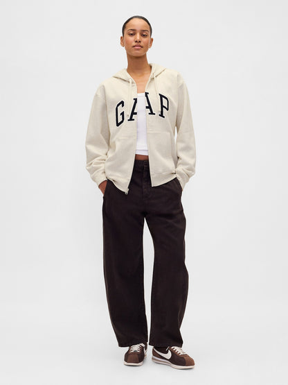 Krem Gap Logo Relaxed Fleece Fermuarlı Sweatshirt