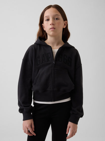 Siyah Vintagesoft Terry Oversized Crop Logo Fermuarlı Sweatshirt