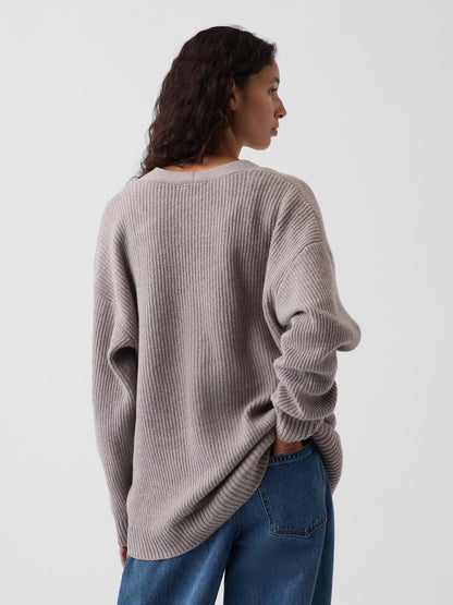 Açık Gri Cashsoft Oversized Triko Hırka