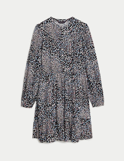 Leopar Desenli Mini Elbise