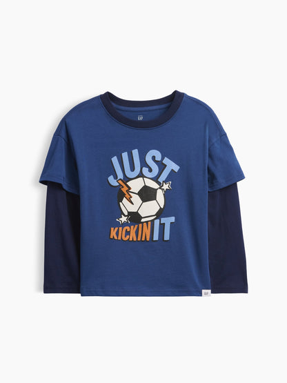 Koyu Mavi Grafik Baskılı T-shirt