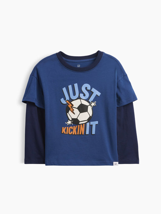 Koyu Mavi Grafik Baskılı T-shirt