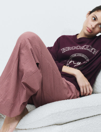 Pamuklu Poplin Çizgili Pijama Altı
