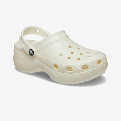 Crocs Classic Platform Glitter Clog Kadın Krem Sandalet