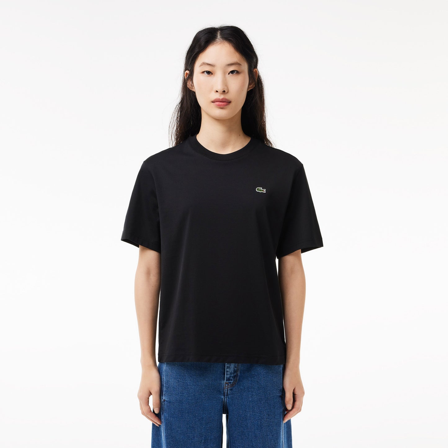 Lacoste Kadın Relaxed Fit Bisiklet Yaka Siyah T-shirt