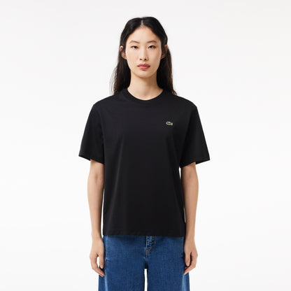 Lacoste Kadın Relaxed Fit Bisiklet Yaka Siyah T-shirt