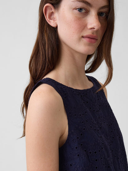 Lacivert Eyelet Crop Shell Askılı Bluz