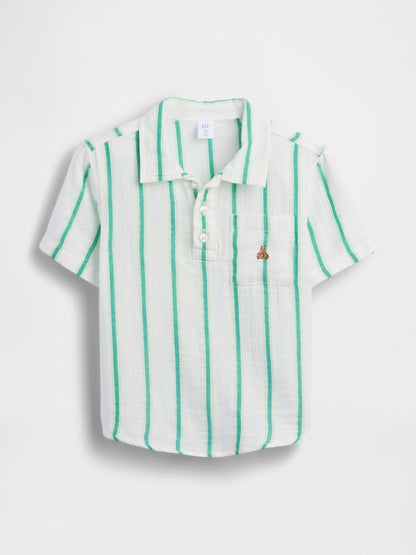 Mavi Pamuk Gauze Baskılı Polo T-shirt